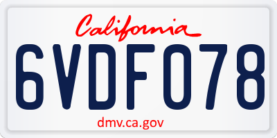 CA license plate 6VDF078