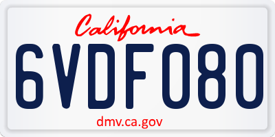 CA license plate 6VDF080
