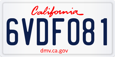 CA license plate 6VDF081