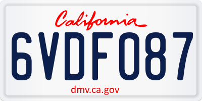 CA license plate 6VDF087
