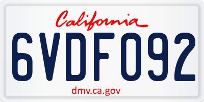 CA license plate 6VDF092