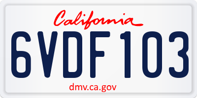 CA license plate 6VDF103