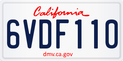 CA license plate 6VDF110