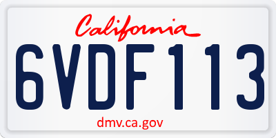 CA license plate 6VDF113