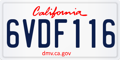 CA license plate 6VDF116