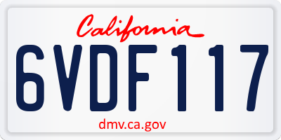 CA license plate 6VDF117