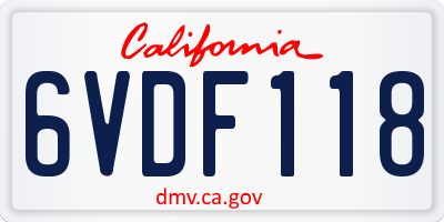 CA license plate 6VDF118