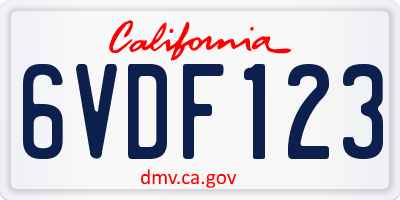 CA license plate 6VDF123