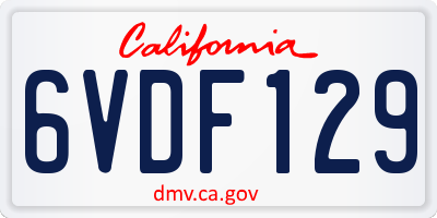 CA license plate 6VDF129