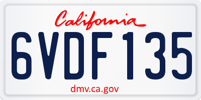 CA license plate 6VDF135