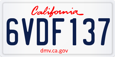 CA license plate 6VDF137