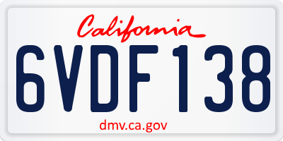 CA license plate 6VDF138