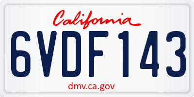 CA license plate 6VDF143
