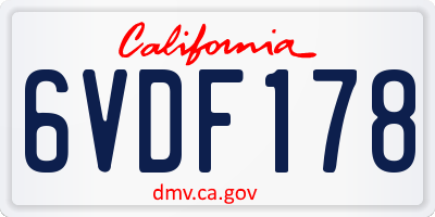 CA license plate 6VDF178