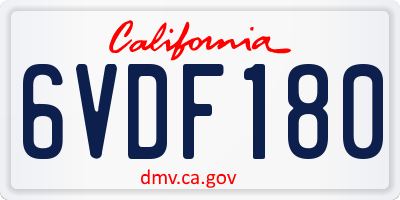 CA license plate 6VDF180