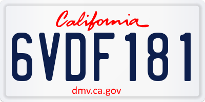 CA license plate 6VDF181