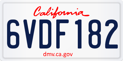 CA license plate 6VDF182