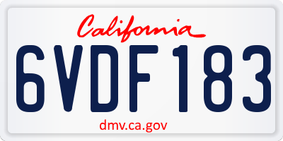 CA license plate 6VDF183