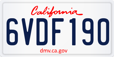 CA license plate 6VDF190
