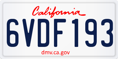 CA license plate 6VDF193