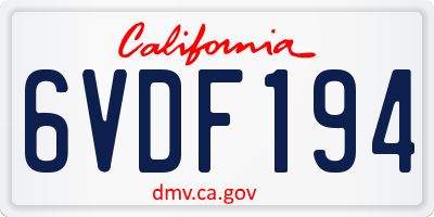 CA license plate 6VDF194