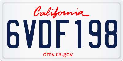CA license plate 6VDF198