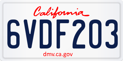 CA license plate 6VDF203
