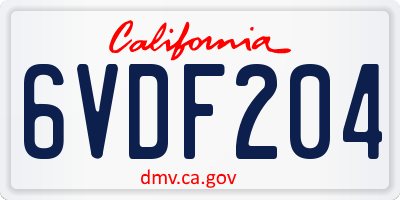 CA license plate 6VDF204