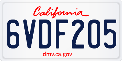 CA license plate 6VDF205