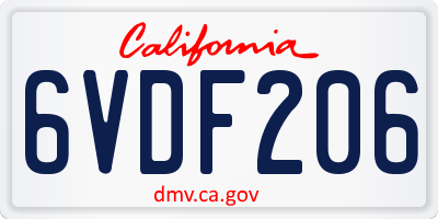 CA license plate 6VDF206