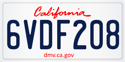 CA license plate 6VDF208