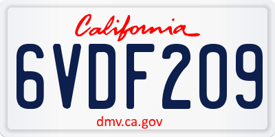 CA license plate 6VDF209