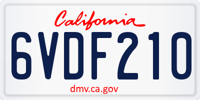CA license plate 6VDF210