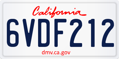 CA license plate 6VDF212