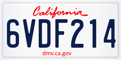 CA license plate 6VDF214