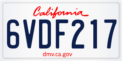 CA license plate 6VDF217