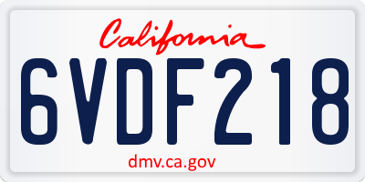 CA license plate 6VDF218