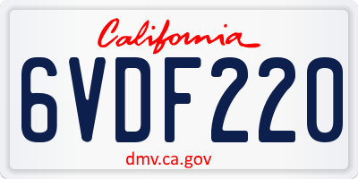 CA license plate 6VDF220