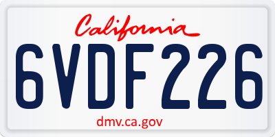 CA license plate 6VDF226
