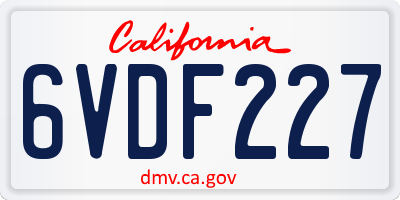 CA license plate 6VDF227