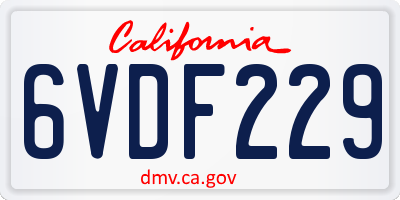CA license plate 6VDF229