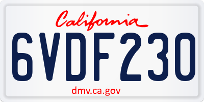 CA license plate 6VDF230