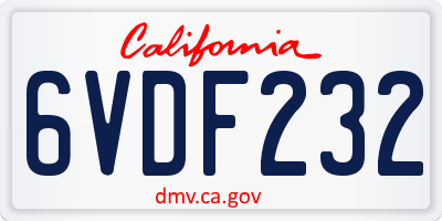CA license plate 6VDF232