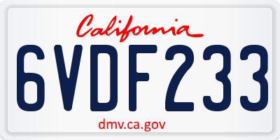 CA license plate 6VDF233