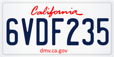 CA license plate 6VDF235