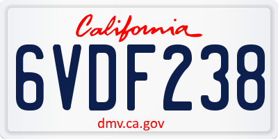 CA license plate 6VDF238