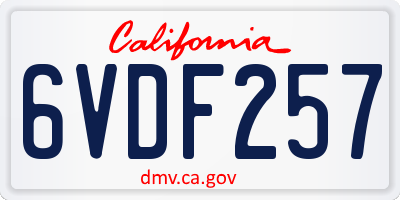 CA license plate 6VDF257