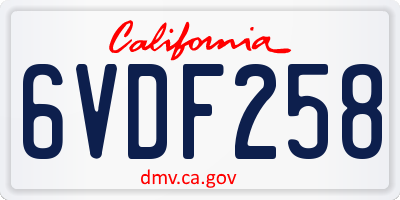 CA license plate 6VDF258
