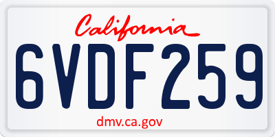CA license plate 6VDF259
