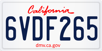 CA license plate 6VDF265